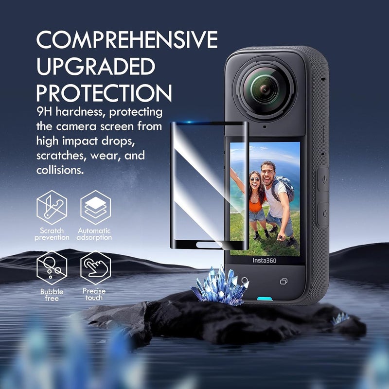 MxSpvce Screen Protector Film(2 Pack)+Lens Cap for Insta360 X5/insta360 X4 Accessories, Insta 360 X5/insta 360 X4 Tempered Glass LCD Display Film, Ultra HD, 9H Hardness, Scratch Resistant, Anti-Fingerprint - Image 5